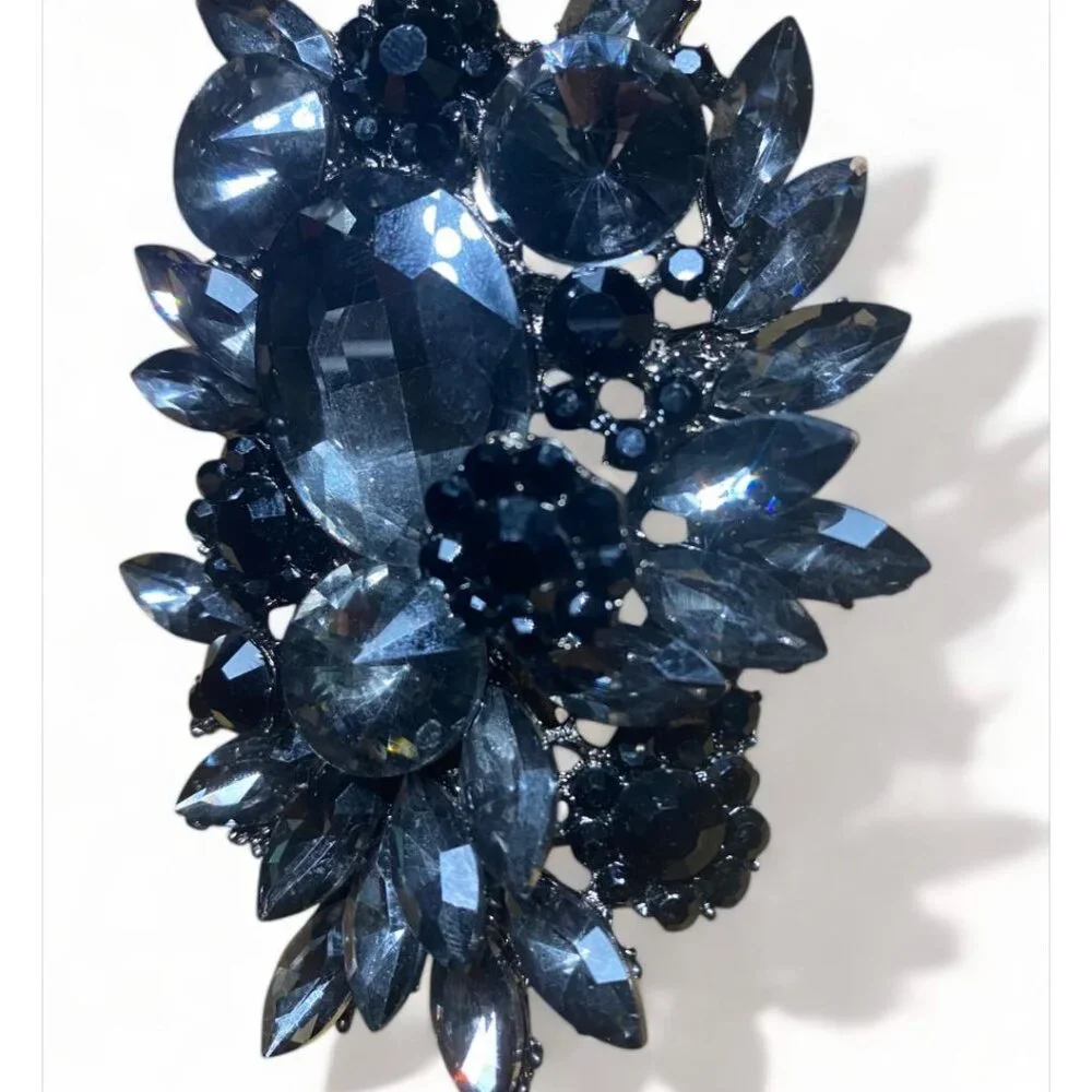 Brooch Vintage Black Large Glass Rhinestone Flower Bag Charm Twilly Charm - Picture 2 of 5